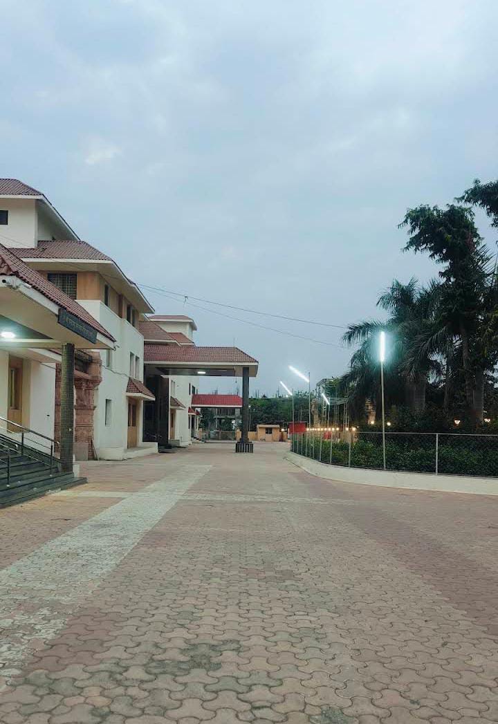 Campus pathway at dusk